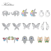 KALETINE, 925 пробы, серебряные серьги для женщин, крылья слона, Бабочка, сова, проложить CZ, удача, Турция, Хамса, ручная работа, серьги-гвоздики, ювелирное изделие
