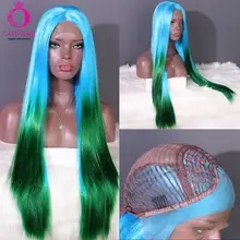 OLEY высокая температура Синтетический парик на кружеве Длинные прямые Косплей парик Голубой с эффектом омбре бесклеевые дешевые парики для черных женщин