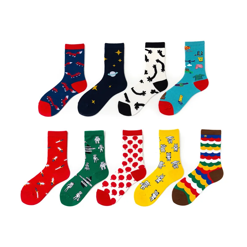 

Hipster Cotton Women's Socks Cartoon Pattern Print Knee-high Socks Funny Sweat-absorbent Comfortable Sox Adult Harajuku