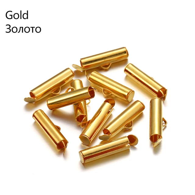 30-50Pcs/lot Crimp End Caps Slider Clasp Buckles Tubes Diy Bracelet Connectors Loom Findings for Jewelry Making Accessories Gold