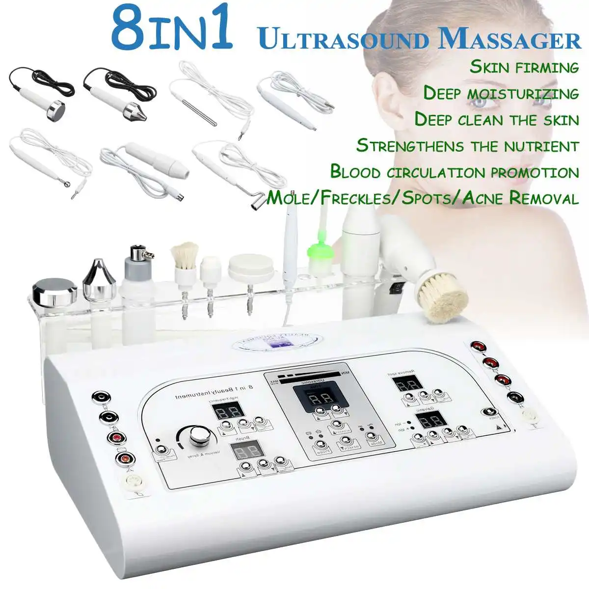 

8 In 1 Ultrasonic Women Face Whitening Freckle Removal Ultrasound Anti Aging Facial Massage Machine Skin Care Beauty Instrument