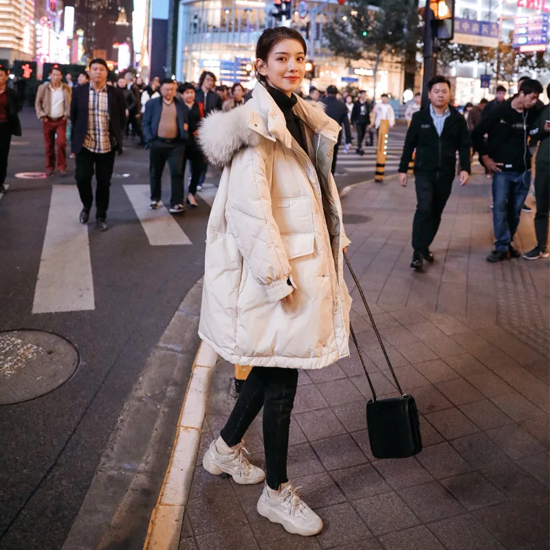 

Large Fur Collar CHIC down Jacket Cotton-padded Clothes Women's Mid-length 2019 New Style Korean-style Thick Elegant Fashion Loo