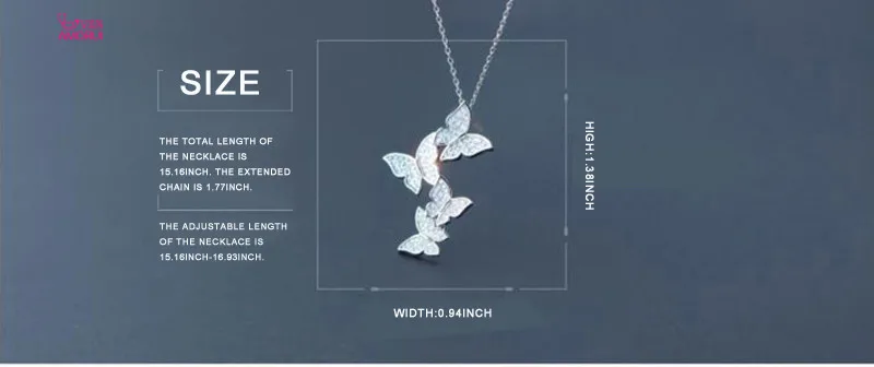 AMORUI Women Fashion Butterfly Silver Color Pendant Necklace Romantic AAA Zircon Necklace Anniversary Gift Jewelry