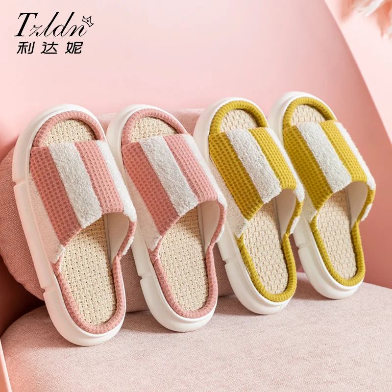 

Linen slippers female household non slip indoor silent couple cotton and linen slippers male womens shoes women slippers