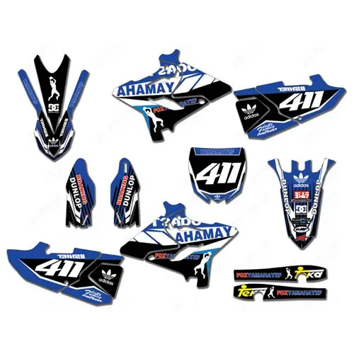 Для YAMAHA YZ125 YZ250- Новые полные графические наклейки на заказ имя номера глянцевые яркие наклейки водонепроницаемые - Цвет: E