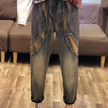 Новые джинсы больших размеров для женщин s Wash вышивка рваные джинсовые брюки женская мода молния с эластичной резинкой на поясе ковбойские шаровары