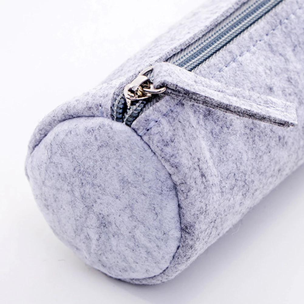 Round/Flat Large Capacity Zipper Felt Cute Pencil Case Student Stationery Storage Kawaii Pen Bag Pencil Case For Girls