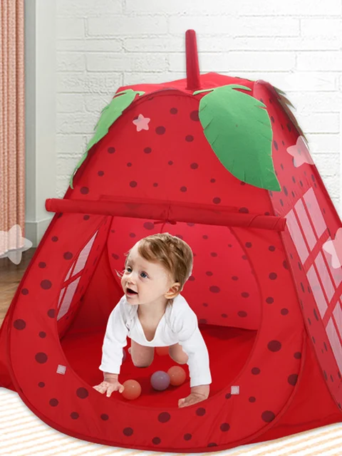 Play Tent Portable Foldable Folding Tent Children Cubby Strawberry Play House Ball Pit Pool Kids Gifts Outdoor Indoor Toy Tents 2