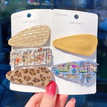 

Ins Winter BB Snap Small Fragrance Wind Bangs Hair Clip Leather Leopard Print Fur Hairpins Headwear Kids Hair Accessories