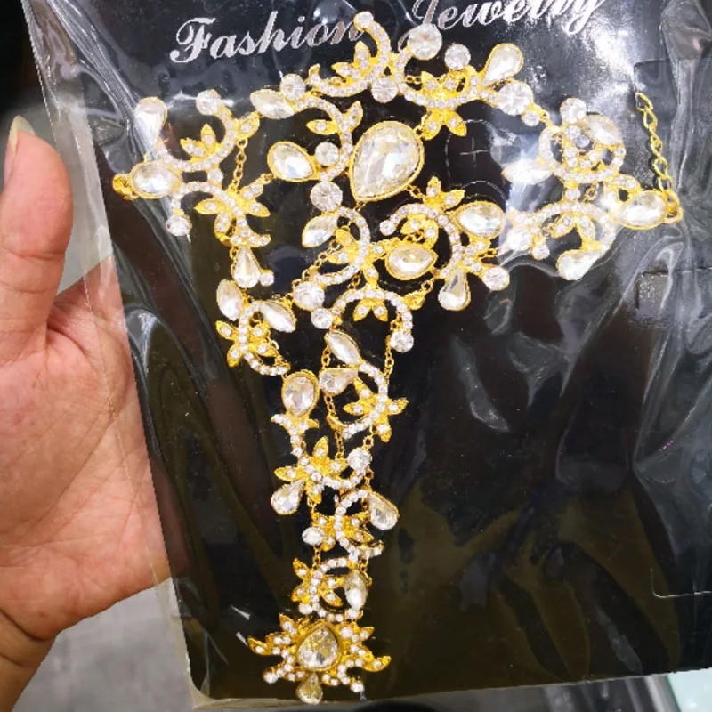 Роскошные женские браслеты золотого, серебряного цвета с кристаллами для невесты, модная цепочка для невесты, свадебная перчатка, ювелирные изделия - Окраска металла: Gold