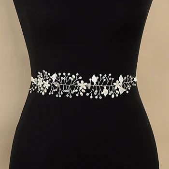

YouLaPan Bridal Belt for Woman Luxury Rhinestone Bridal Sash Belt Silver Women Belt Alloy Flower Belt for Wedding Dress SH236-S
