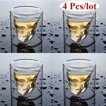 

4 Pcs Skull Head Wine Glass Mug Crystal Beer Whiskey Shot Double Glass Cup Vodka Drinking Bar Club Beer Wine Glass Bottle