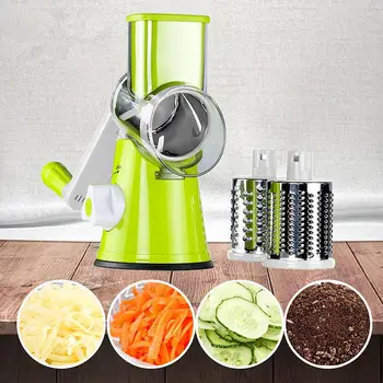 

Manual Vegetable Cutter Tabletop Drum Round Mandoline Slicer Onion Potato Carrot Grater With 3 Chopper Blades Kitchen Gadgets