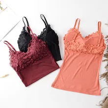 Модный кружевной топик для женщин, кружевные топы на бретелях с накладкой на грудь, сексуальный красивый топ без косточек