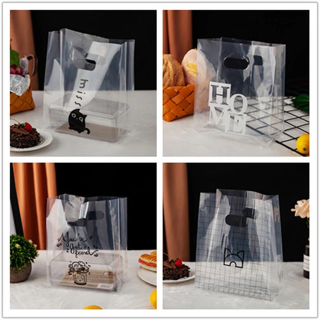 50pcs Clear Food Package Bag With Handle Disposable Transparent