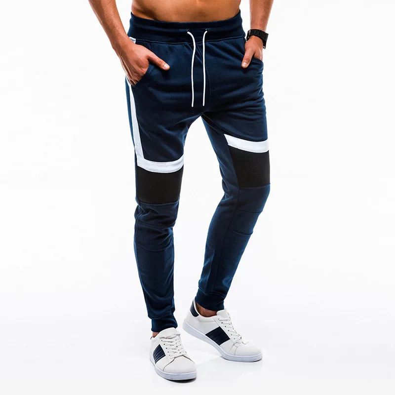 HXJH09 Dark Blue Повседневные Мужские штаны, новая мода, Лоскутная работа, шнурок, уличная одежда, спортивные штаны, Мужские штаны для бега, бодибилдинга, фитнеса, брюки XXXL - Цвет: HXJH09 Dark Blue