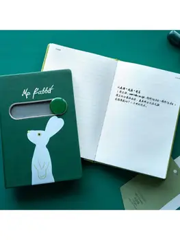 

B6 Cartoon Rabbit Sliding Unlock Notebook Pen Set Leather Diary Journal Planners Y3ND