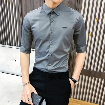 

Brand Men Shirt Short Sleeve Solid Formal Business Shirt Casual Slim Fit Dress Shirts High Quality Social Streetwear Clothes
