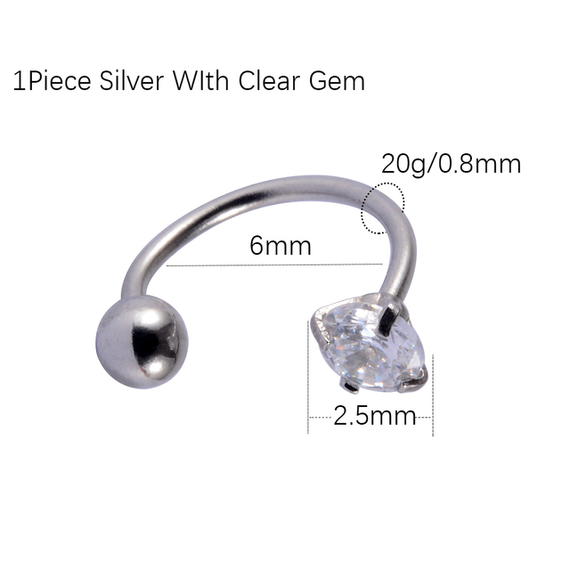 6/8mm Stainless Steel Zircon Cz Hoop Tragus Cartilage Helix Stud Earring Conch Rook Daith Lobe Ear Screw Piercing Jewelry