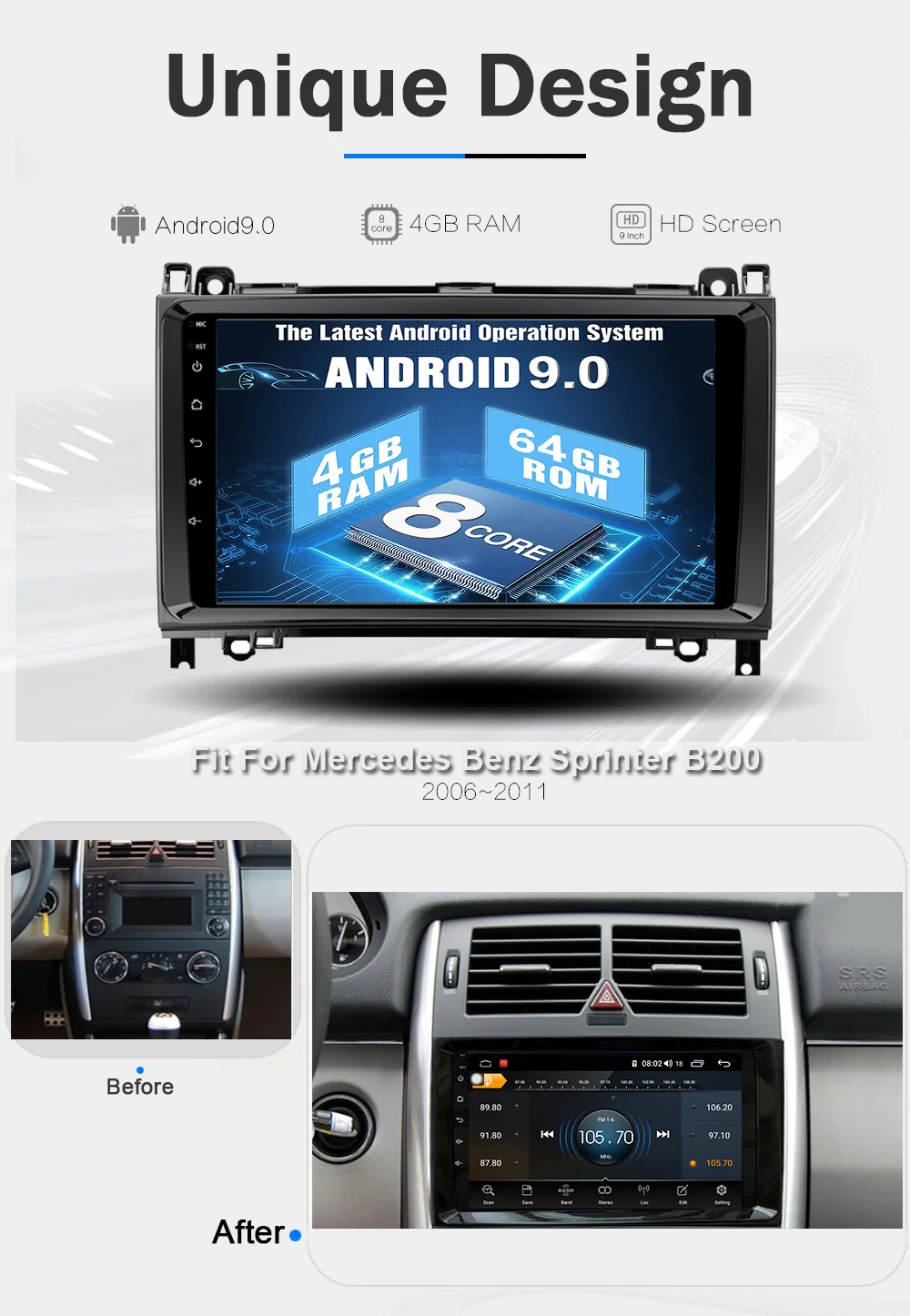 Cheap Funrover 8 core android 9.0 2 din Car dvd player For Mercedes Benz Sprinter B200 W209 W169 W169 B-class W245 B170 W639 radio SIM 3