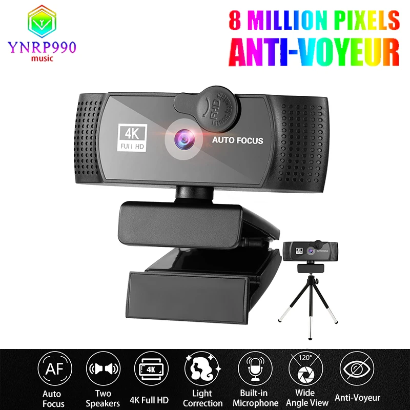 Cámara Web UHD 4K 2K, con micrófono y soporte para ordenador portátil, videollamada, Youtube, grabación de vídeo, USB, novedad