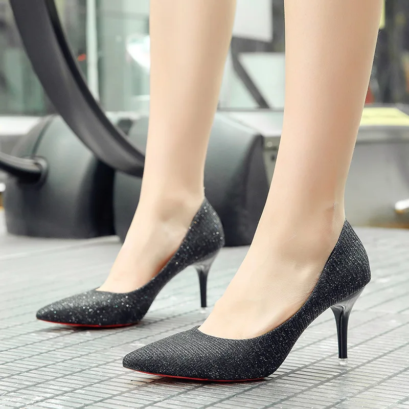 

2019 Spring New Style Stiletto Korean-style Versatile Pointed-Toe Sexy Graceful Low-Cut Crystal Wedding Shoes WOMEN'S Shoes