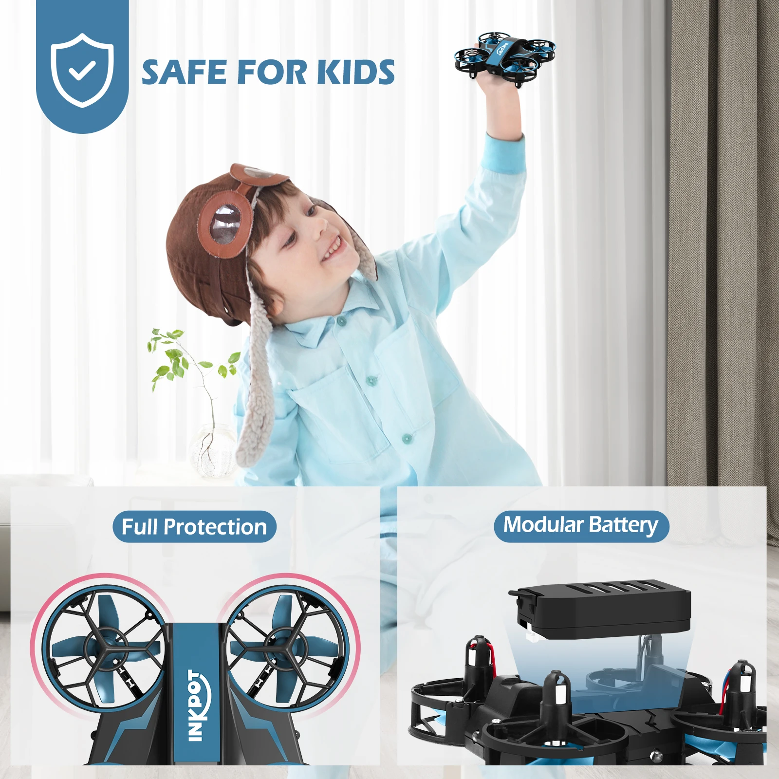 I06 RC Drone, safe for kids 0 full protection modular battery