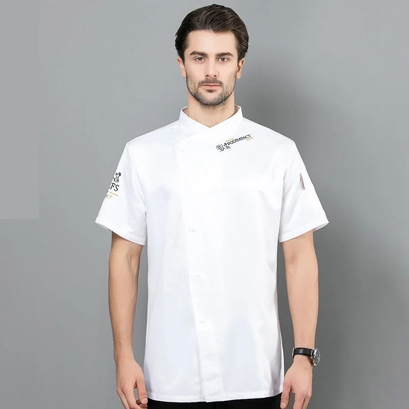 Шеф-повар форма офицантки с длинным рукавом Куртка для повара Для мужчин Для женщин отель продукты питания и напитки из официанта Кухня суши Бейкер одежда - Цвет: Short Sleeve