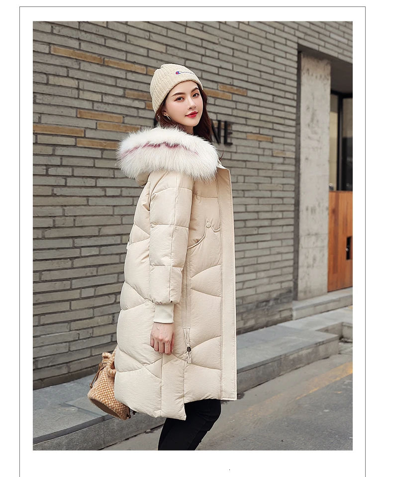 Шикарное длинное меховое пальто для женщин с капюшоном, пекарня, большой размер, зимнее пуховое пальто, тяжелая куртка, Толстая теплая ватная парка с большим карманом