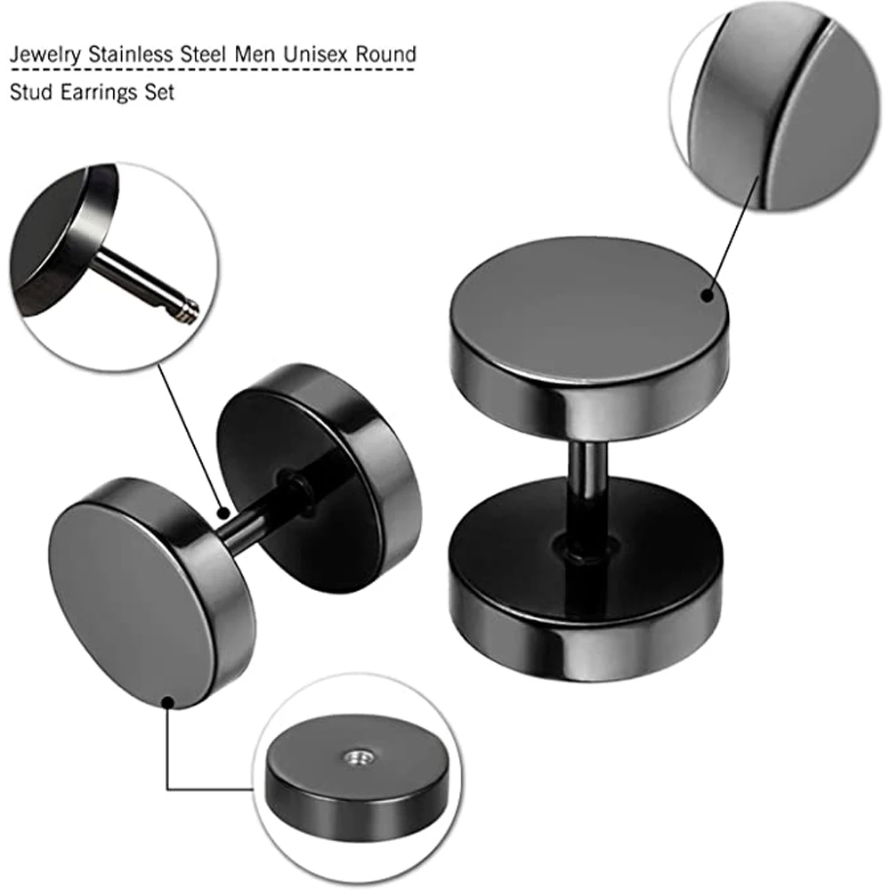 Stud earrings 2 Piece Punk Stainless Steel Screw Dumbbell Gothic Stud Earrings Women Men Street pop Hip Hop Rock Hypoallergenic