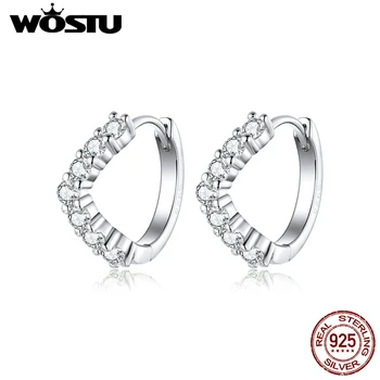 

WOSTU Real 925 Sterling Silver V-shaped Hoop Earrings Small Cartilage Piercing Zircon Earrings For Women Simple Jewelry CQE844