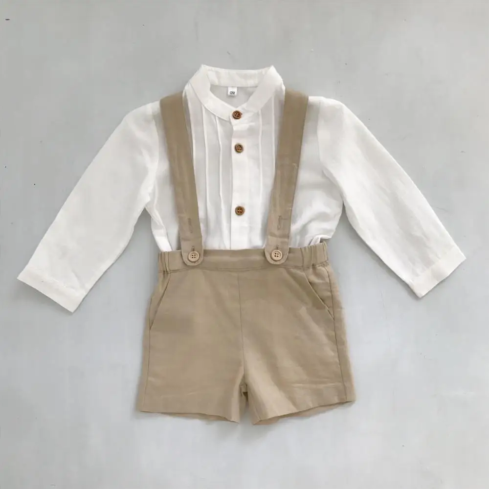 Комплект одежды для маленьких мальчиков с принцем; костюм для малышей; белая хлопковая рубашка с длинными рукавами; комбинезон; штаны; одежда для дня рождения