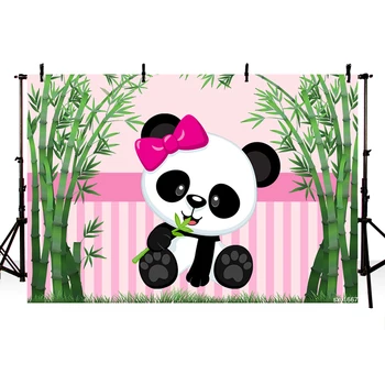 

Pink Green Theme Panda Bamboo Photography Backdrop For Photo Studio Girls Birthday Party Backgrounds 7x5ft Vinyl
