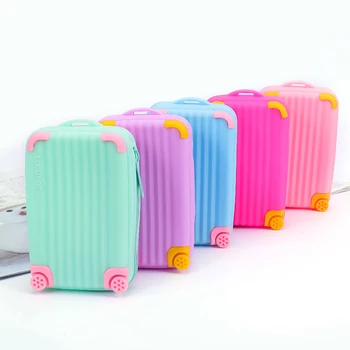 

Money Bag Coin Purse Durable Waterproof Candy Color Suitcase Mini Silicone Wallet Makeup Packet Ornaments Box Card Storage Pouch