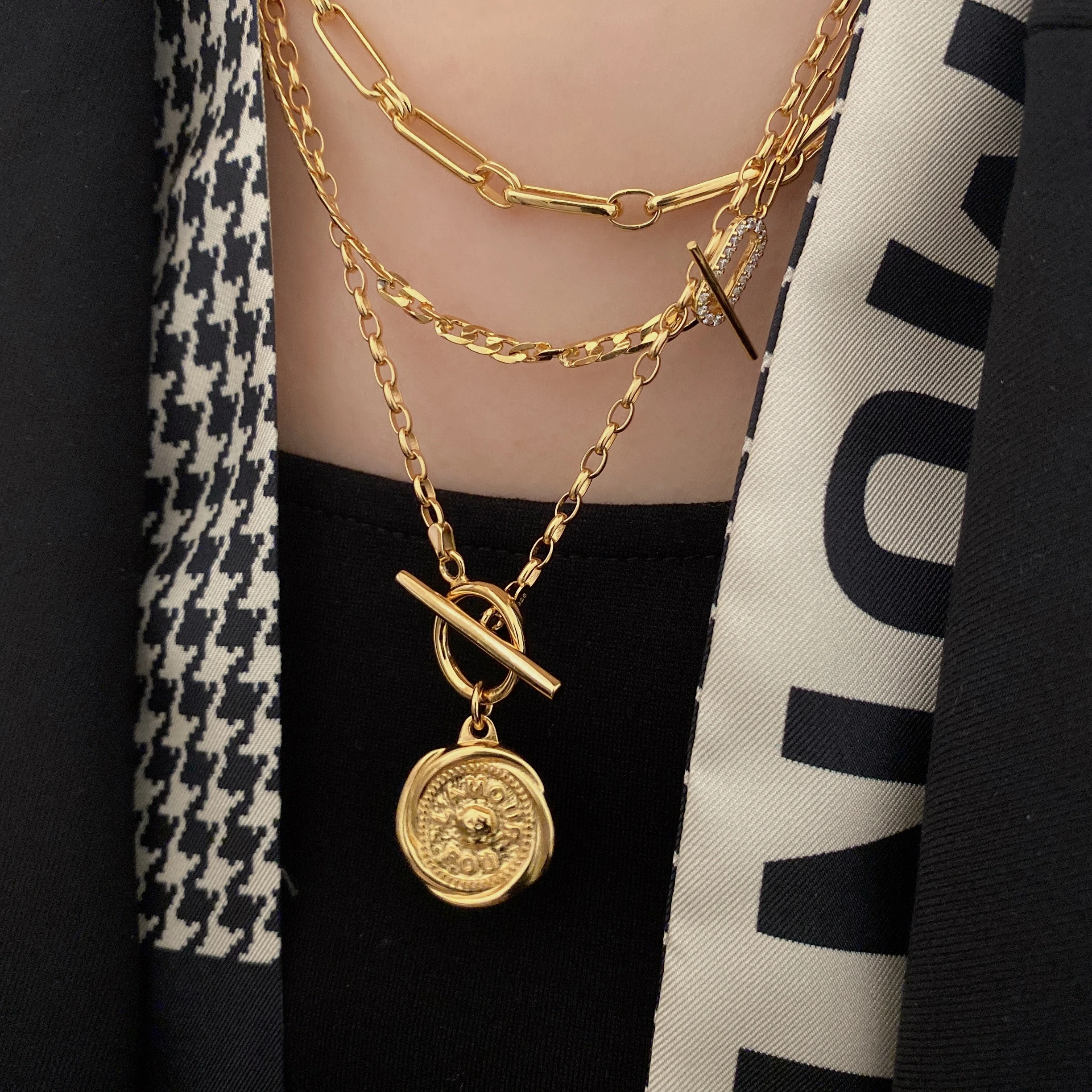[韓国人気ジュエリー] nff ribbon tinkle necklace Brass With 18K OT Chian Coins Necklace Women Jewelry