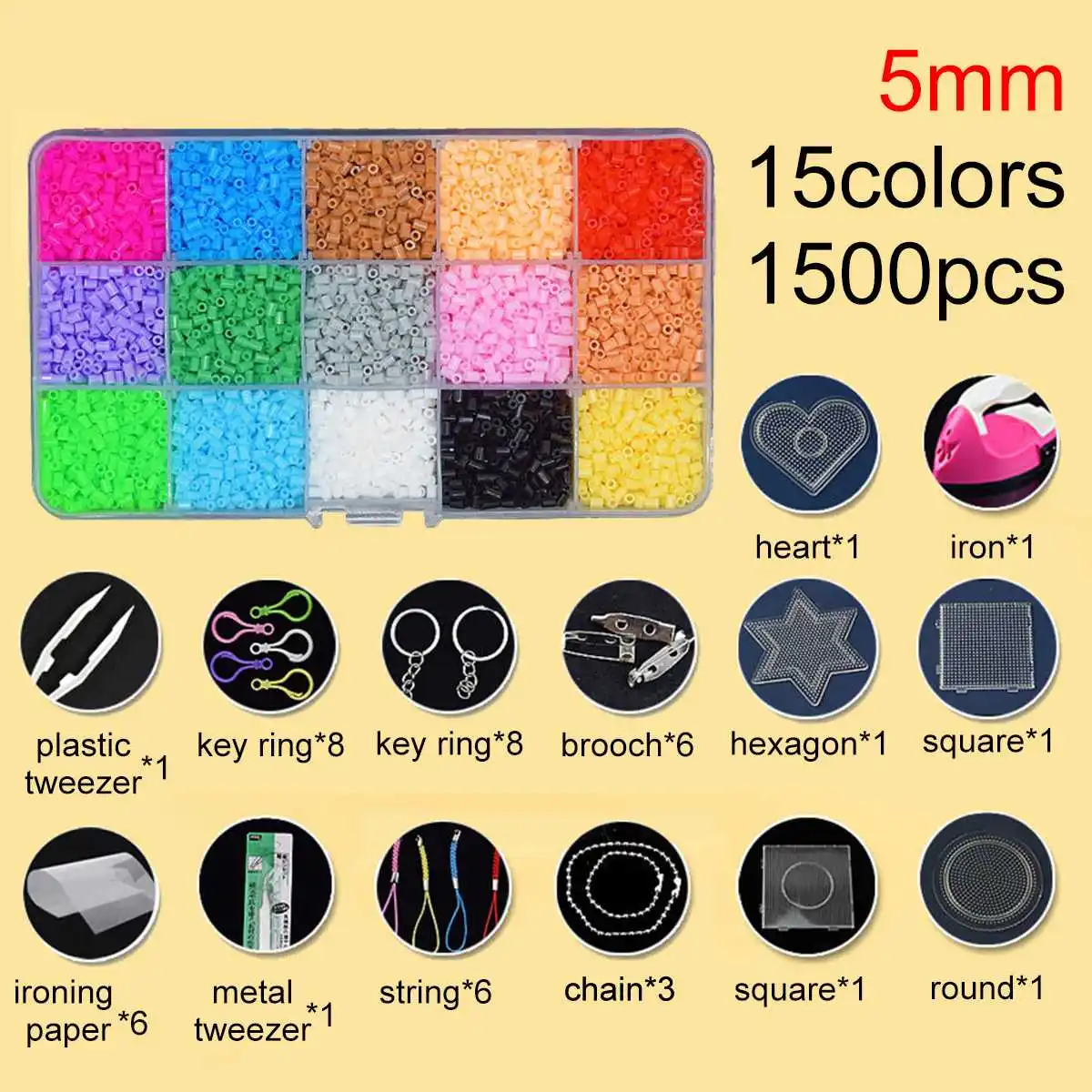 1500pcs 5mm EVA Hama Perler Beads Set Toy Kids Fun Craft DIY Handmaking Fuse Bead Multicolor Intelligence Educational Toys