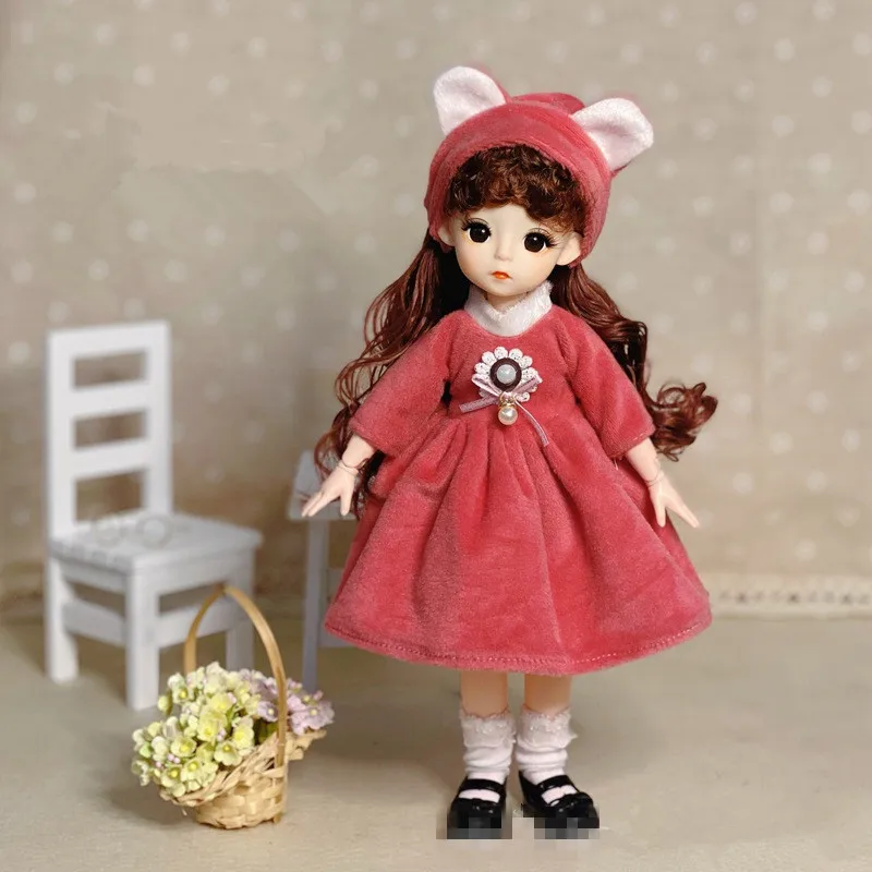 New Princess Doll BJD 30cm 23 Joint Movable 3D True Eyes 6 Points Girl Toy 11 Inch Makeup Doll with Fashionable Clothes Set Gift