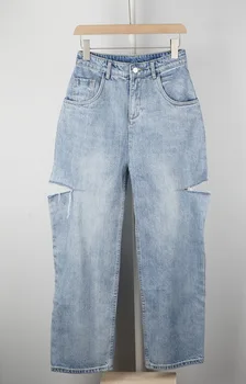 

Women Jeans Pants 2020 New Jeans Women's High-waisted Straight-leg Wide-legged Light-colored Jeans