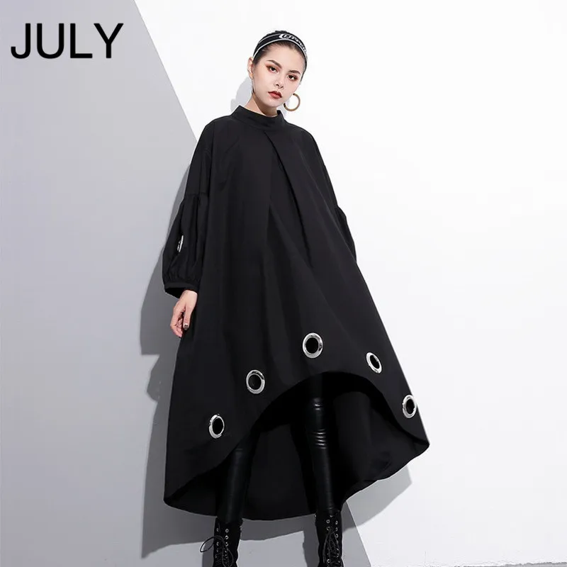 JULY/новое осеннее платье с круглым вырезом и длинным рукавом однотонное черное
