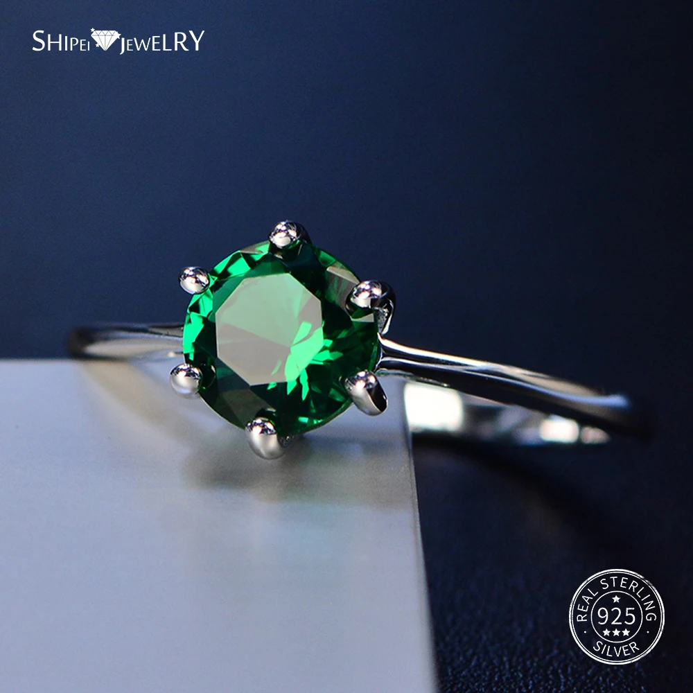 Emerald Shipei твердое стерлингового серебра 925 женское кольцо с аметистом драгоценный камень ювелирные изделия кольцо вечерние подарки на годовщину большой размер 4-12 - Цвет камня: Emerald
