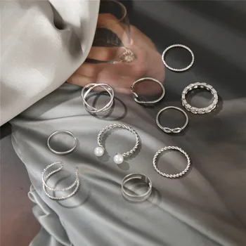 10pcs Punk Gold Color Chain Rings Set For Women Girls Fashion Irregular Finger Thin Rings Gift 2021 Female Knuckle Jewelry Party 1
