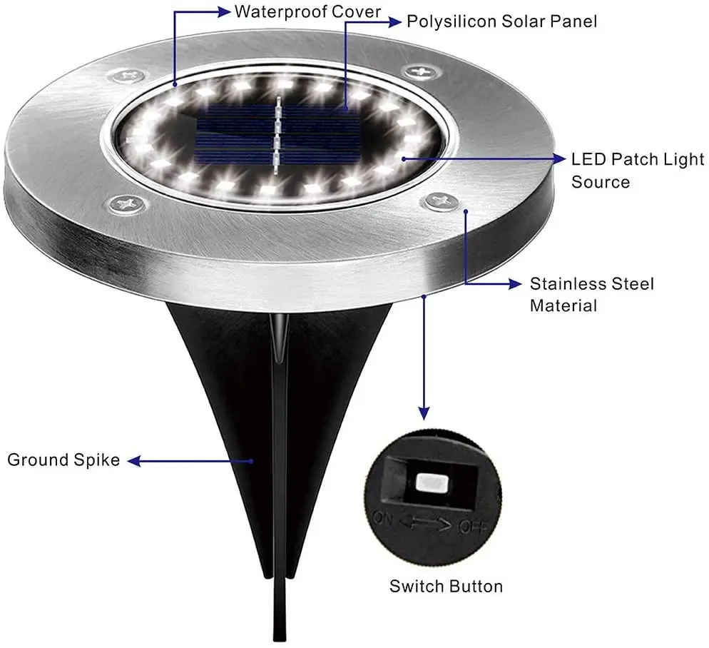 8PCS Solar Garden Lights 16/20LED Outdoor Solar Ground Lights Waterproof Underground Sensing Landscape Lighting for Lawn Pathway solar lights