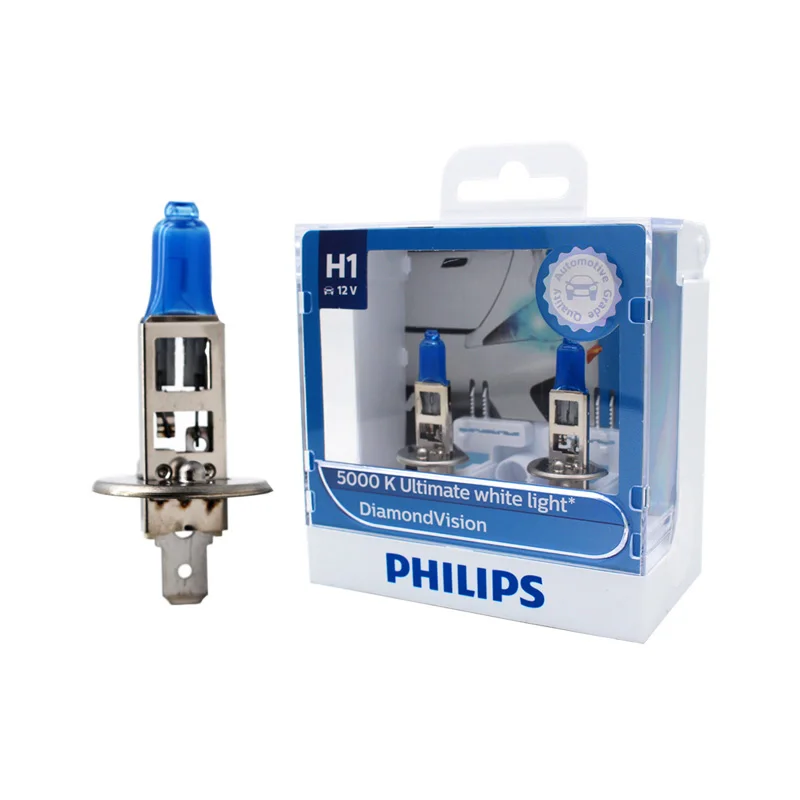 Philips H1 12V 55W Diamond Vision 5000K Ксеноновые белые автомобильные галогенные лампы 12258DVS2, пара