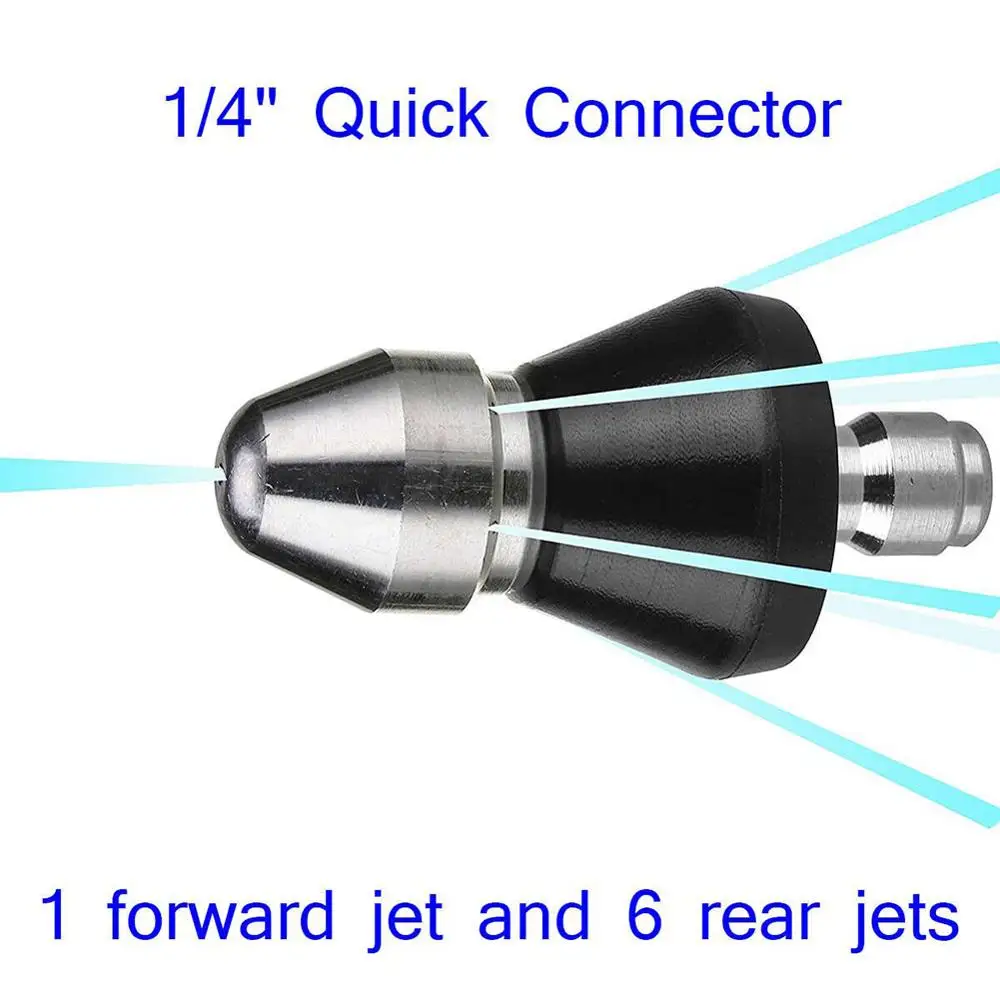 Pressure Washer Sewer Jet Nozzle, Quick Connect Drain Cleaning Water Nozzle, 1/4 Inch 5000 Psi Orifice 0.6mm