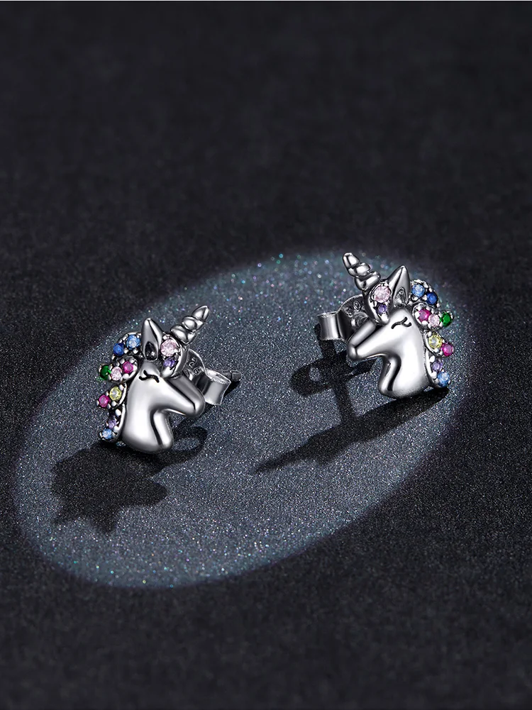 925 Sterling Silver Unicorn Pony Earrings for Women