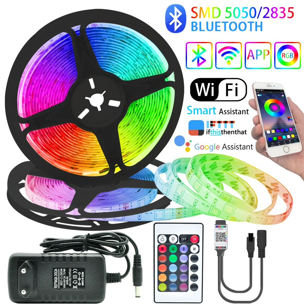 Led Strip Lights Bluetooth Wifi Controller Rgb 5050 Smd 2835 Flexible  Ribbon Backlight Decoration Tv Computer Bedroom Diode Tape - Led Strip -  AliExpress