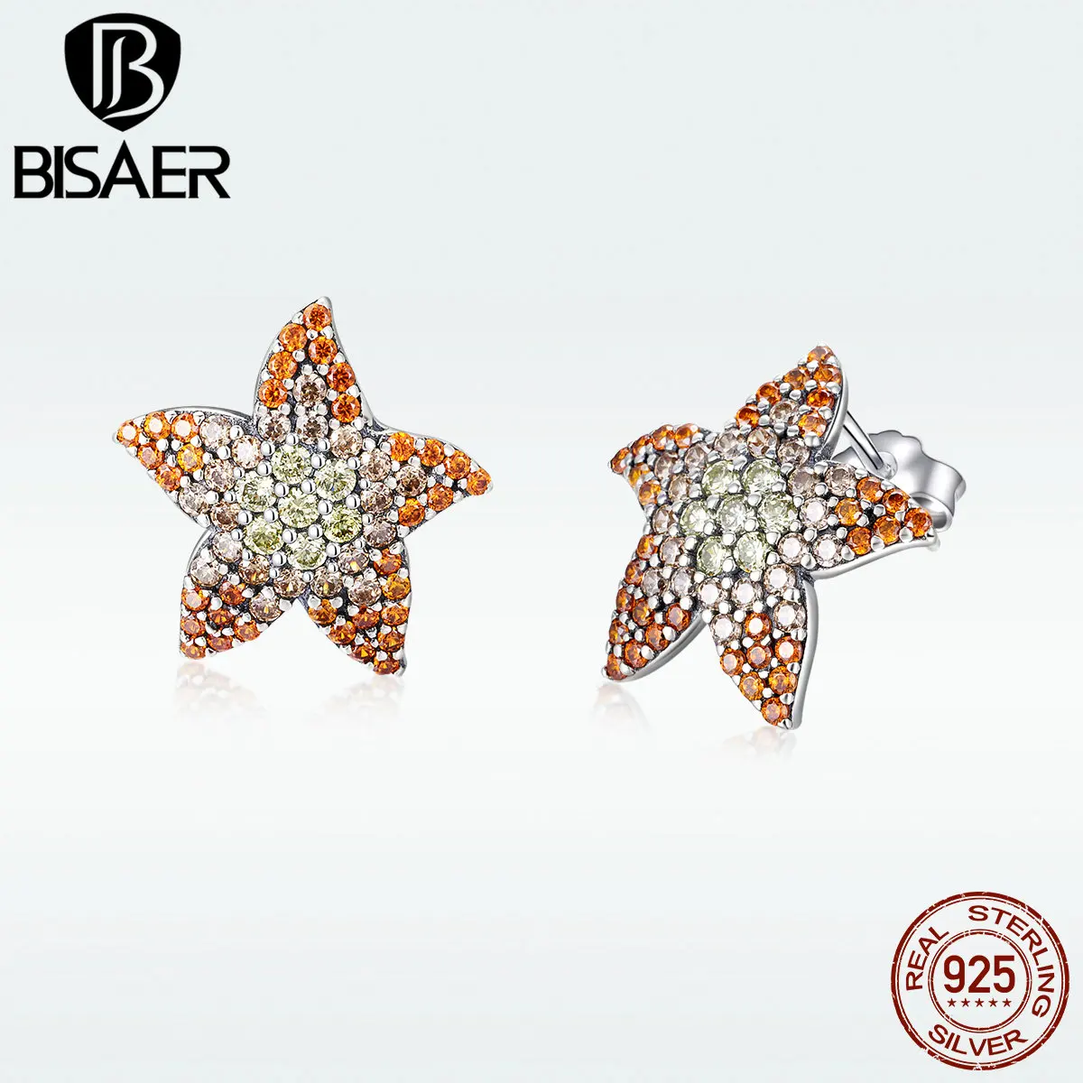 Серьги BISAER в океанском стиле, 925 пробы, серебряные, прозрачные, CZ, морская звезда, серьги для женщин, летние, пляжные, Серьги Brincos, аксессуары HSE449