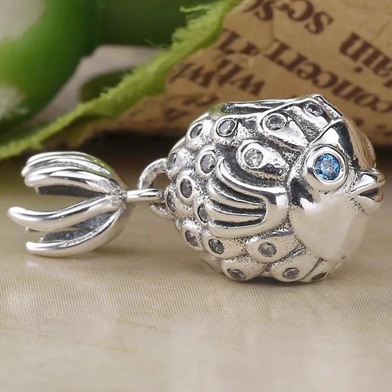 

New 925 Sterling Silver Charm Splish Splash Fish Deep Topaz With Crystal Bead Fit Original Fashion Bracelet Necklace DIY Jewelry
