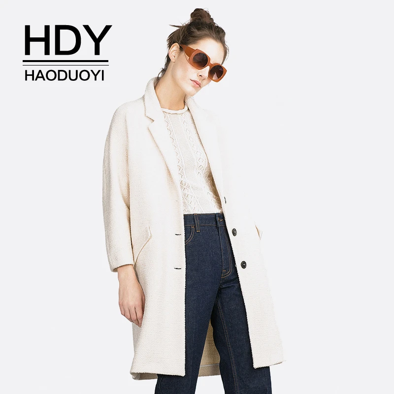 

HDY Haoduoyi Fashion Autumn Ladies New Arrivals Casual Long Sleeve Wool Windbreaker Button-down Cowl Neck Elegant Solid Coat