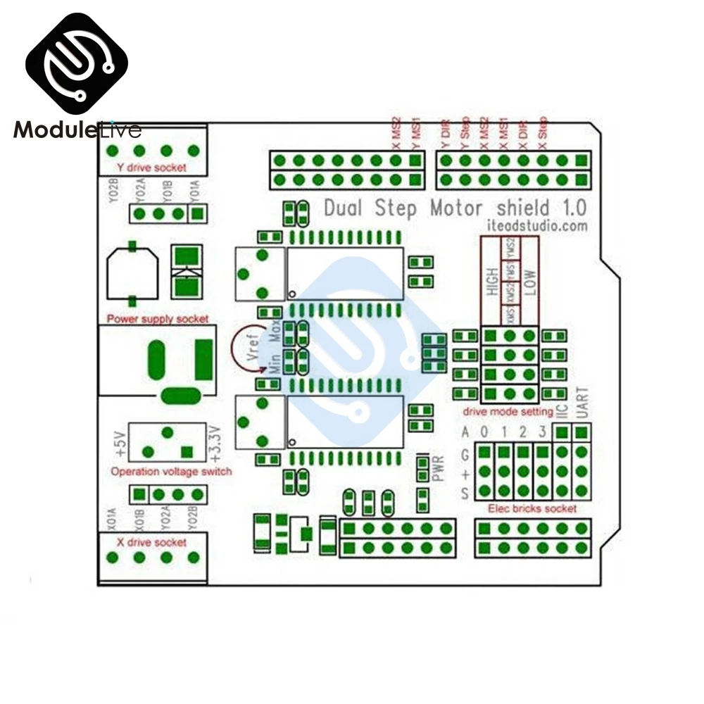 Двойной шаговый двигатель щит для Arduino вход/выход ШИМ CNC 3,3 v 5v с A3967chips высокое качество